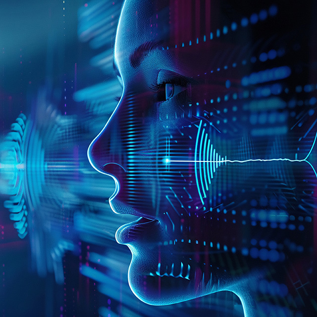 Blue cyber-tinted blue profile of a face