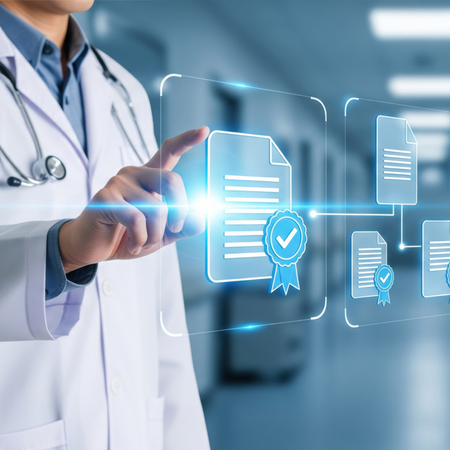 Doctor selects a trusted vendor of record from a clear digital screen