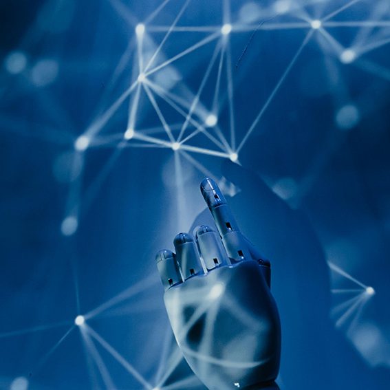 Robotic hand pointing to the stars